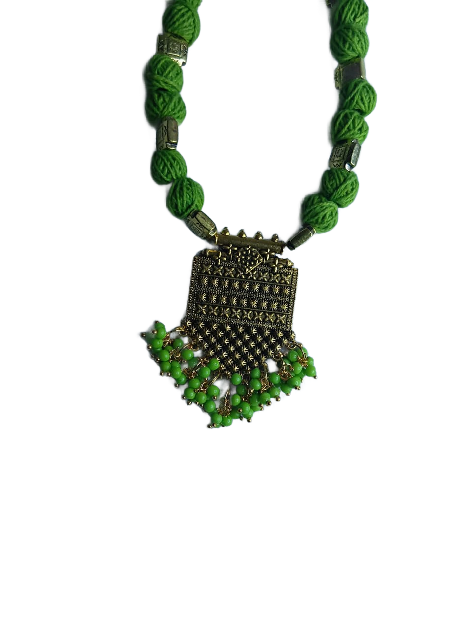 ethnic green thread pendant necklace for women ethnic green thread pendant necklace for women