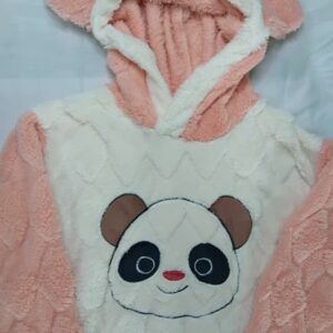 soft peach panda fleece night suit set for kids (hoodie & pajama)