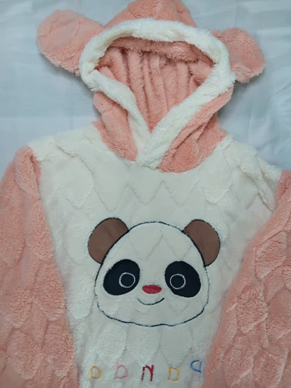 soft peach panda fleece night suit set for kids (hoodie & pajama) soft peach panda fleece night suit set for kids (hoodie & pajama)